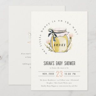 Invitación Dulce Pastel Acuarela Tarro de Miel Baby Shower