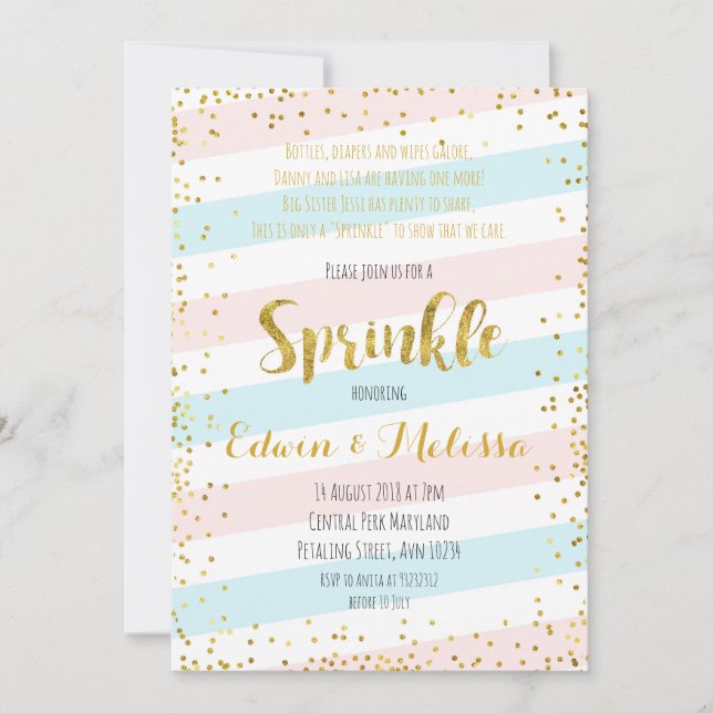 Invitación Dulce Pastel Bebé Sprinkle Invitationbaby, ducha,s (Anverso)