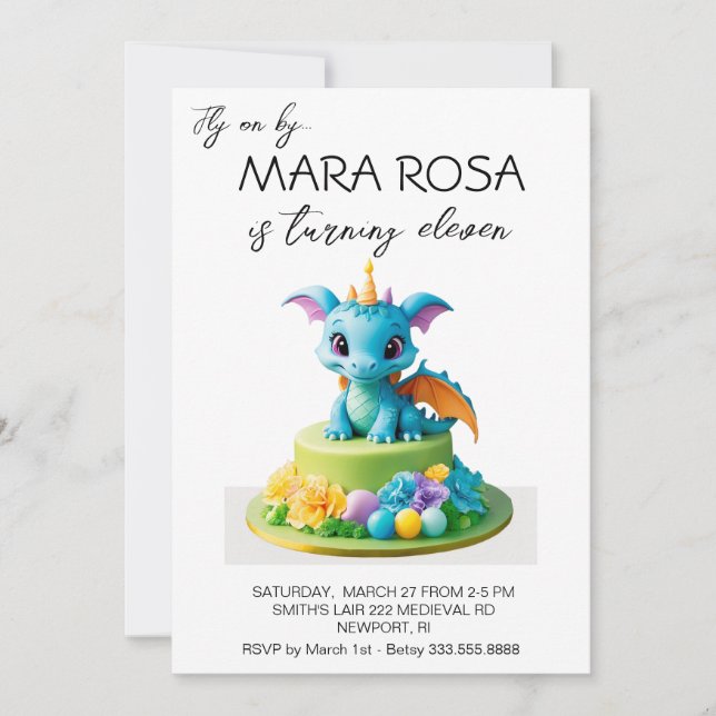 Invitación *~* Dulce Pastel de Dragón Foto AP88 Fiesta de Cum (Anverso)