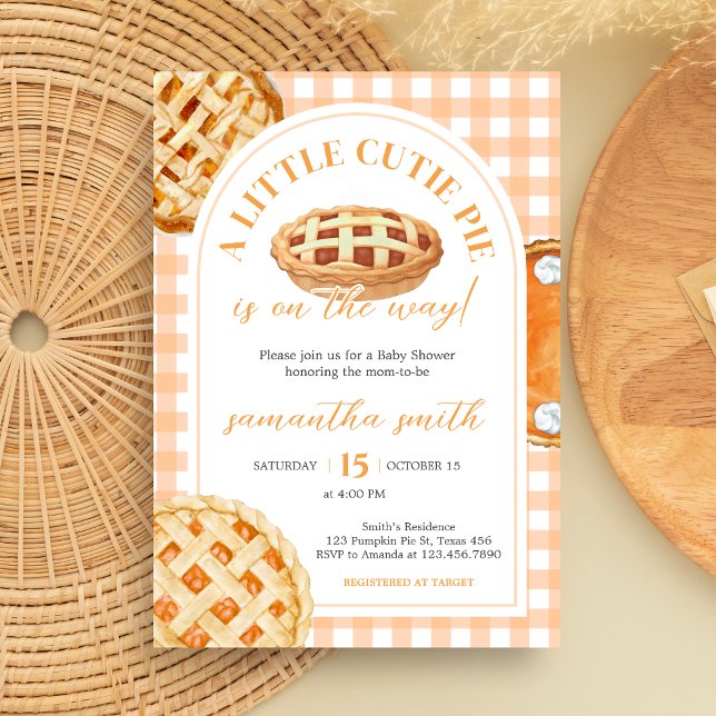 Invitación Dulce Pastelito de Cuadros Baby Shower (Gingham Little Cutie Pie Baby Shower Invitation)