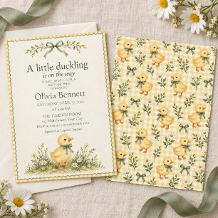 Invitación Dulce Patito de Cuadrillé Amarillo Fiesta de Bebé