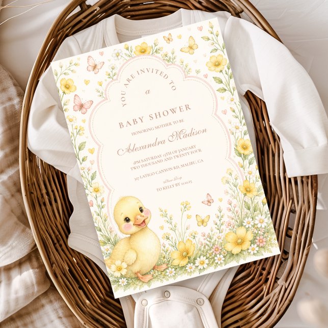 Invitación Dulce Patito Fiesta de Bebé de Flores Silvestres (Subido por el creador)