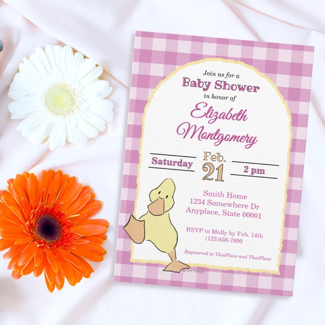 Invitación Dulce Patito Rosa a Cuadros Fiesta de Bebé (Subido por el creador)