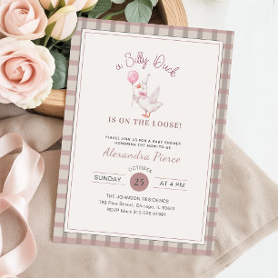 Invitación Dulce Pato Lazo Rosa Elegante Cuadro Baby Shower