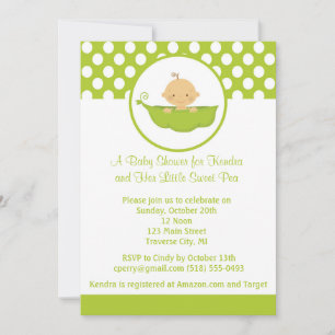 Invitación Dulce Pea Baby Shower - Boy Pea en un bacalao