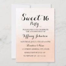 Dulce Peach Ombre Pastel Sweet 16 Party Invitation