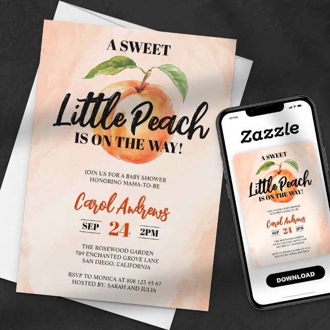 Invitación Dulce Peach On the Way Baby Shower (Subido por el creador)
