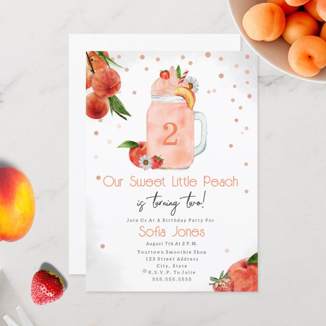 Invitación Dulce Peach Smoothie Chicas Fiesta de Cumpleaños (Subido por el creador)