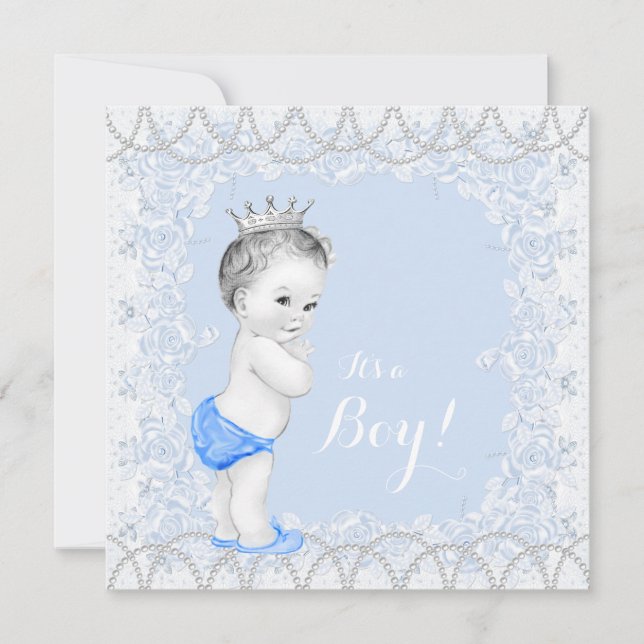 Invitación Dulce Pearl Baby Azul Fiesta de Bebé (Anverso)
