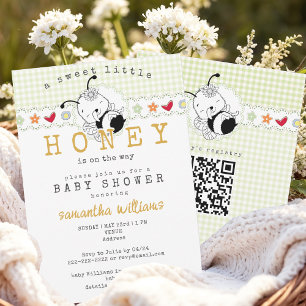 Invitación Dulce pequeña abeja de gingham de miel, baby showe