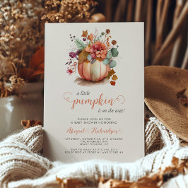 Invitación Dulce Pequeña Calabaza Floral Baby Shower de Otoño