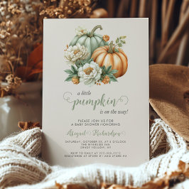 Invitación Dulce Pequeña Calabaza Floral Baby Shower de Otoño