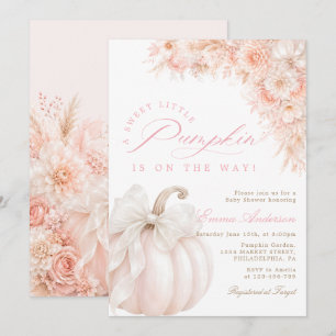 Invitación Dulce Pequeña Calabaza Floral Niña Shower de Bebé