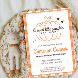 Invitación Dulce Pequeña Calabaza Neutral Baby Shower de Otoñ