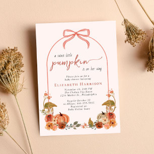 Invitación Dulce Pequeña Calabaza Otoño Bebé Niña Shower