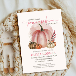 Invitación Dulce Pequeña Calabaza Otoño Rosa Baby Shower