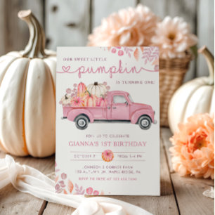 Invitación Dulce Pequeña Calabaza Rosa Cumpleaños de Otoño