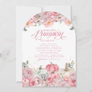 Invitación Dulce Pequeña Calabaza Rosa Floral Otoño Baby Show
