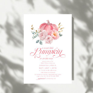 Invitación Dulce Pequeña Calabaza Rosa Floral Otoño Baby Show