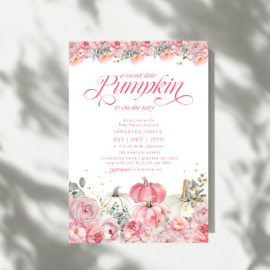 Invitación Dulce Pequeña Calabaza Rosa Floral Otoño Baby Show