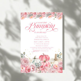 Invitación Dulce Pequeña Calabaza Rosa Floral Otoño Baby Show