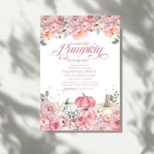 Invitación Dulce Pequeña Calabaza Rosa Floral Otoño Baby Show