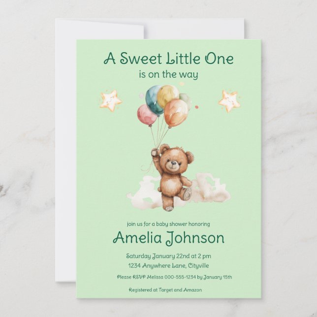 Invitación Dulce pequeña en el camino hacia el Baby Shower ve (Anverso)