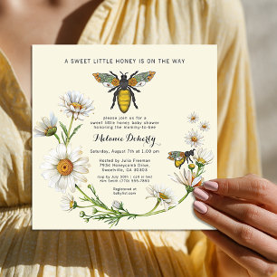 Invitación Dulce Pequeña Fiesta de Bebé Abeja Floral de Miel