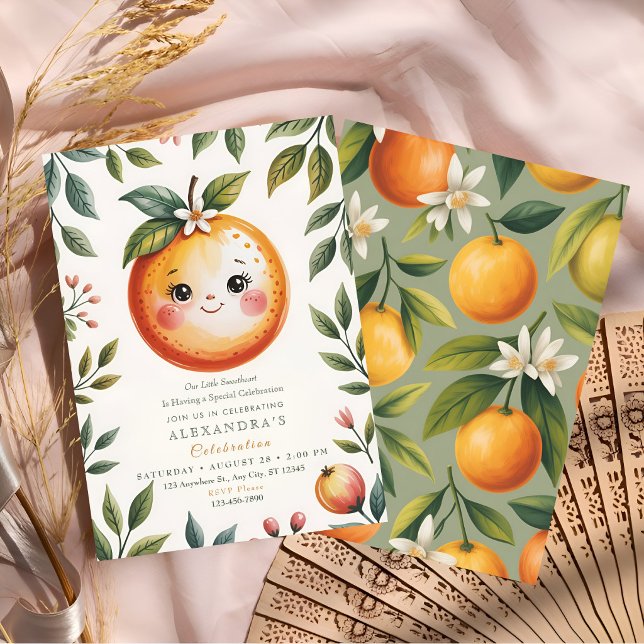 Invitación Dulce Pequeña Fiesta de Naranja Cutie (Subido por el creador)