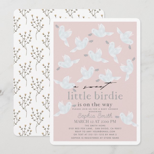 Invitación Dulce Pequeña Fiesta de Shower para Bebé Niña Paja (Anverso / Reverso)