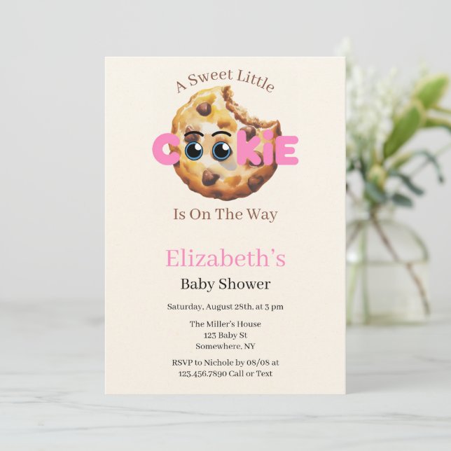 Invitación Dulce pequeña galleta Fiesta de bebé rosa (Anverso de pie)
