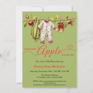Invitación Dulce pequeña manzana Baby Shower   Otoño Rústico 