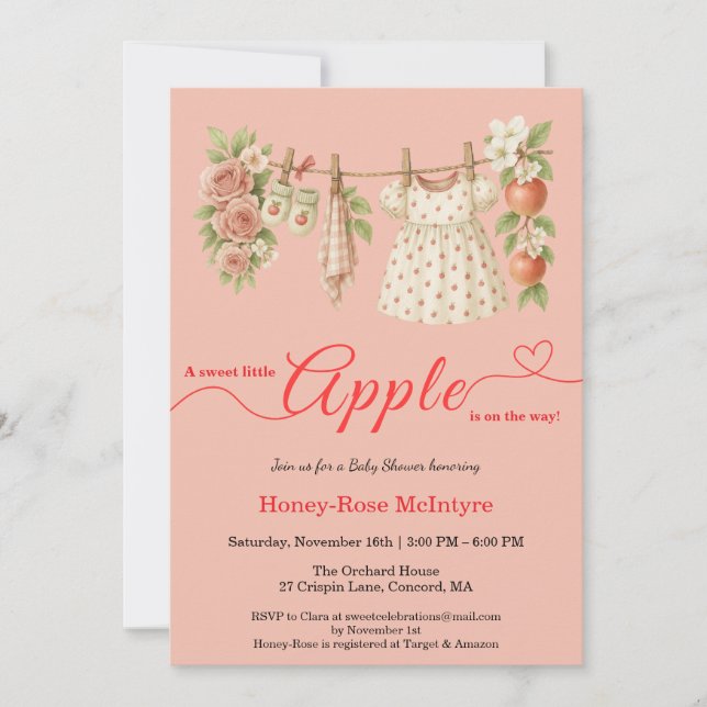Invitación Dulce pequeña manzana Baby Shower | Otoño Rústico  (Anverso)