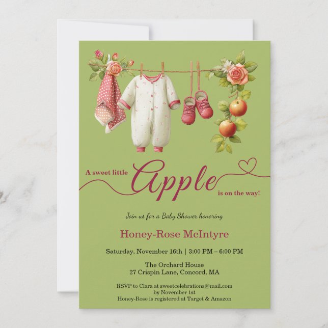 Invitación Dulce pequeña manzana Baby Shower | Otoño Rústico  (Anverso)