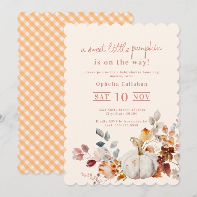 Invitación Dulce pequeño bebé calabaza Shower (Anverso / Reverso)