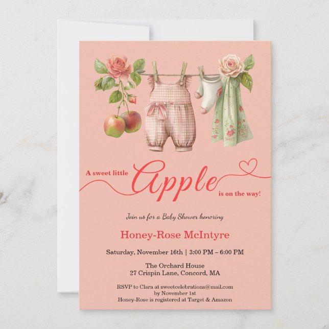 Invitación Dulce pequeño bebé manzana | Otoño rústico bebé  (Anverso)