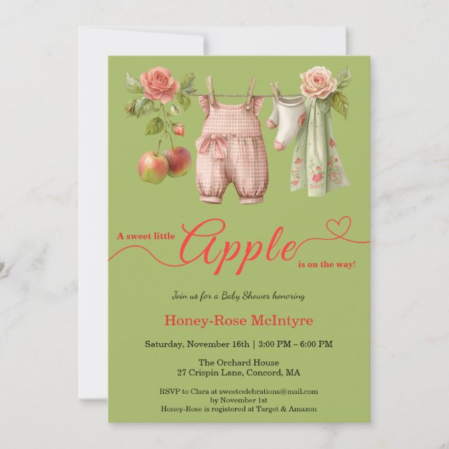 Invitación Dulce pequeño bebé manzana | Otoño rústico bebé  (Anverso)