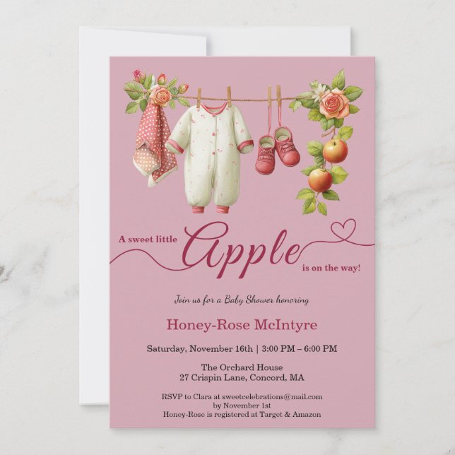 Invitación Dulce pequeño bebé manzana | Otoño rústico bebé  (Anverso)