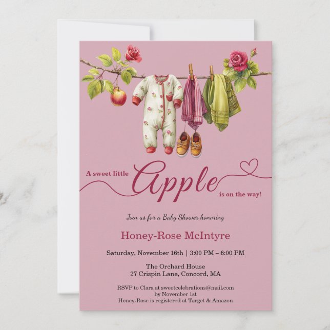 Invitación Dulce pequeño bebé manzana | Otoño rústico bebé  (Anverso)