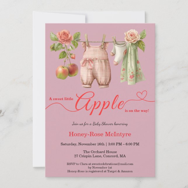 Invitación Dulce pequeño bebé manzana | Otoño rústico bebé  (Anverso)