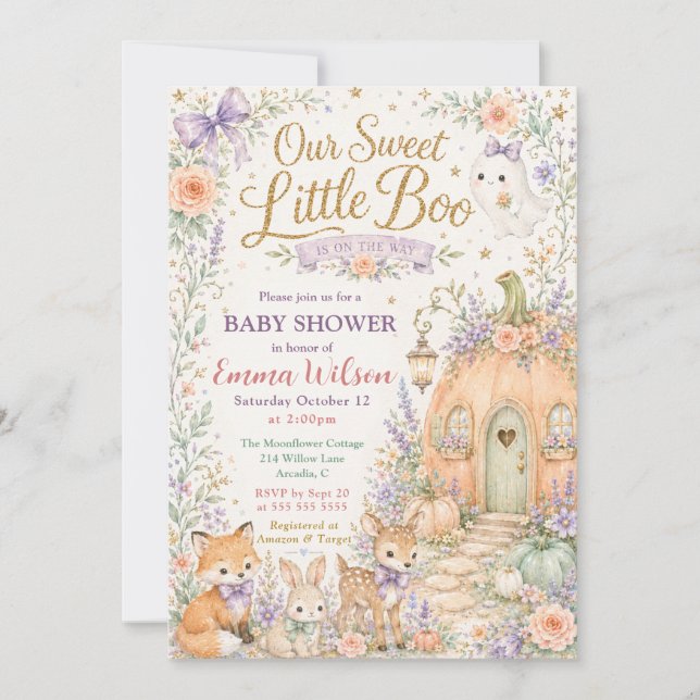 Invitación Dulce pequeño Boo Shower de bebé del bosque (Anverso)