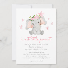 Invitación Dulce pequeño cacahuete elefante rosa bebé shower