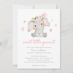 Invitación Dulce pequeño cacahuete elefante rosa bebé shower