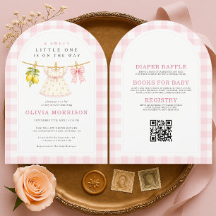 Invitación Dulce Pequeño Cumpleaños Ropa Tendida de Limón par