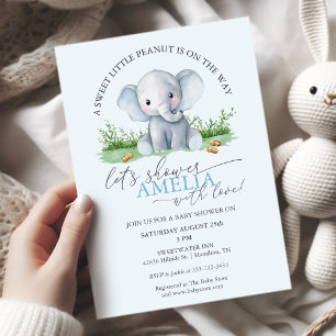 Invitación Dulce Pequeño Elefante Cacahuete Baby Niño Shower