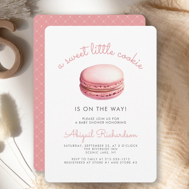 Invitación Dulce Pequeño Macarón de Galleta Rosa Baby Shower  (Subido por el creador)