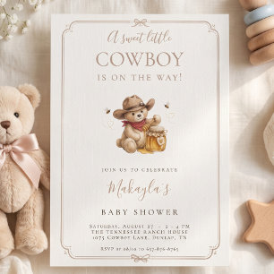 Invitación Dulce Pequeño Oso de Peluche Vaquero Fiesta de Beb