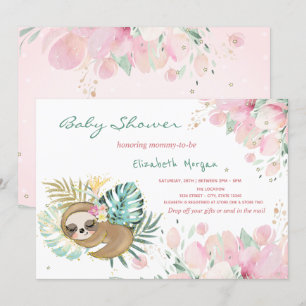 Invitación Dulce perezoso durmiendo flores Baby Shower