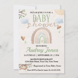 Invitación Dulce Perezoso y Fiesta de Bebé Arcoíris Boho