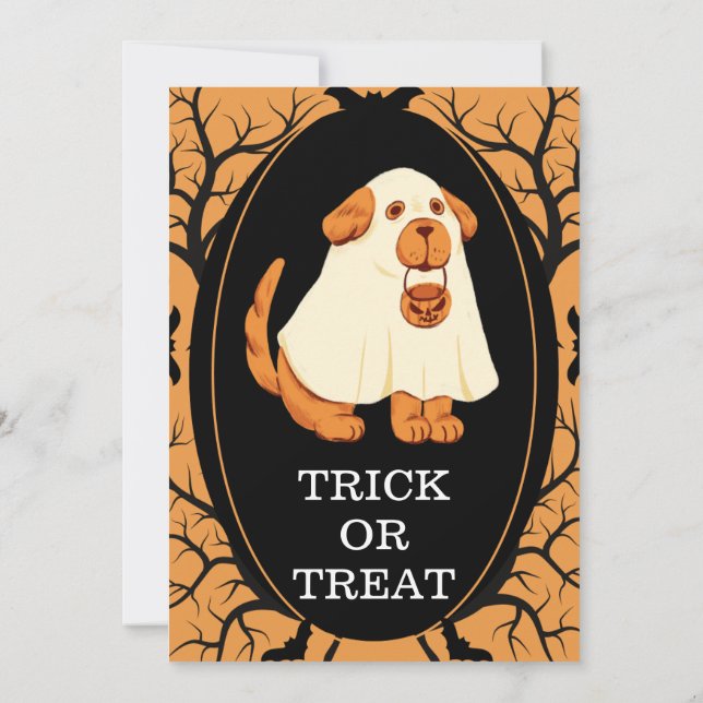 Invitación Dulce Perro Fantasma Niños Fiesta de Halloween Neg (Reverso)